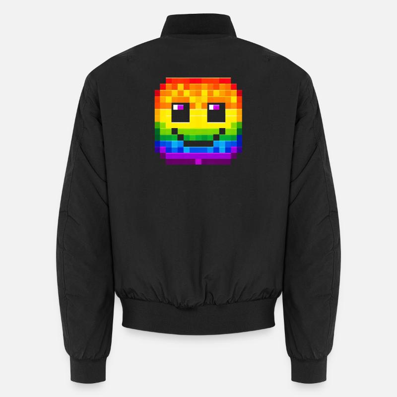 Pixelated Rainbow Smile Face - Unisex Bomber Jacket - black