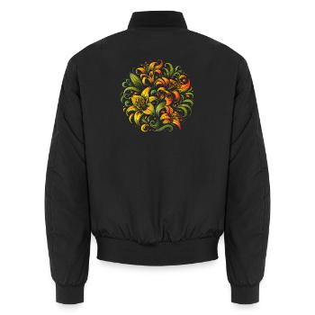 bunter Lilien Strauß elegant und geschwungen - Unisex Bomberjacke - Schwarz - Hinten - AI Model Male 185 light (185cm)