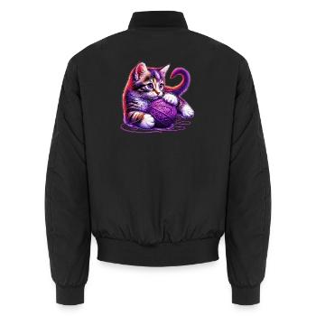 Le chat joue avec une pelote de laine - Bomber unisexe - noir - Dos - AI Model Male 185 light (185cm)