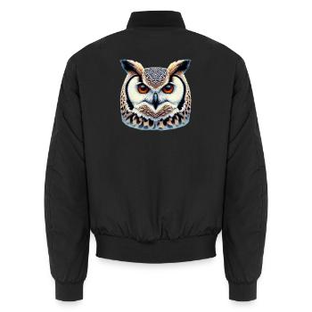 Owl - Unisex Bomber Jacket - black - Back - AI Model Male 185 light (185cm)