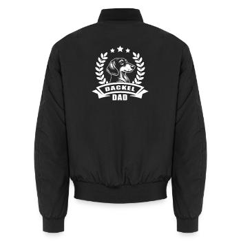 "Dackel Dad" Design mit Banner und Ährenkranz - Unisex Bomberjacke - Schwarz - Hinten - AI Model Male 185 light (185cm)