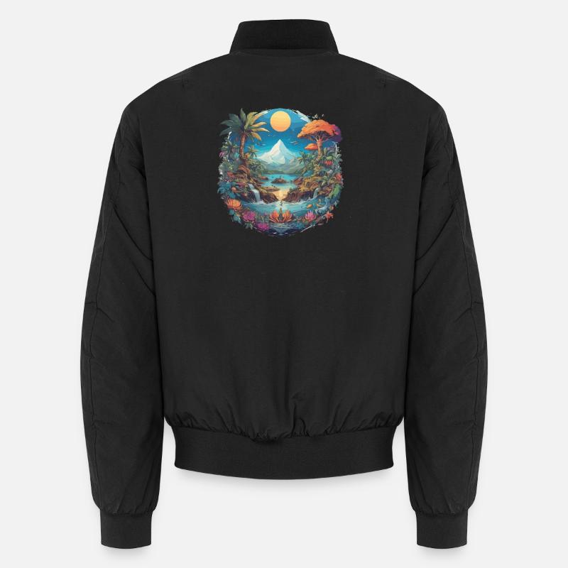 Mystical mountain and river landscape - Unisex Bomber Jacket - black