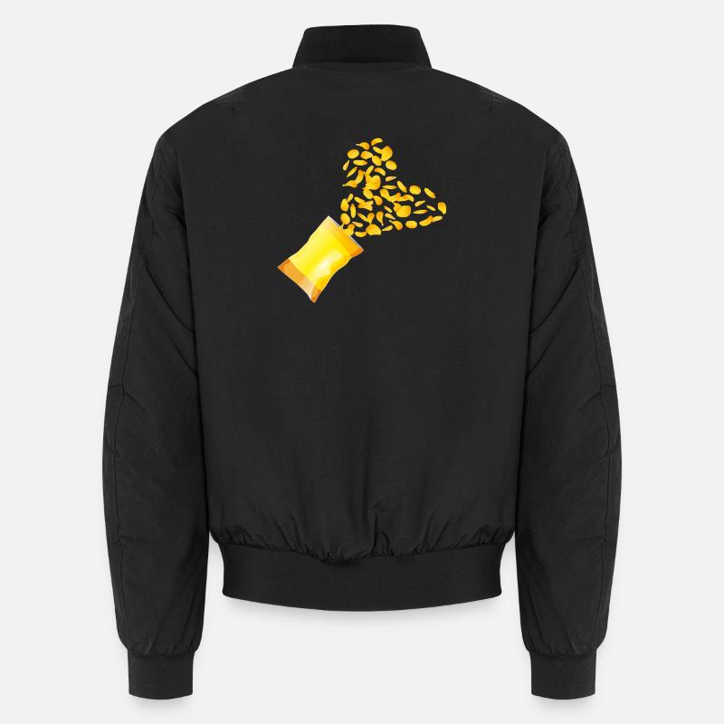 Offene Chips-Tüte mit Kartoffelchips in Herzform Unisex Bomberjacke