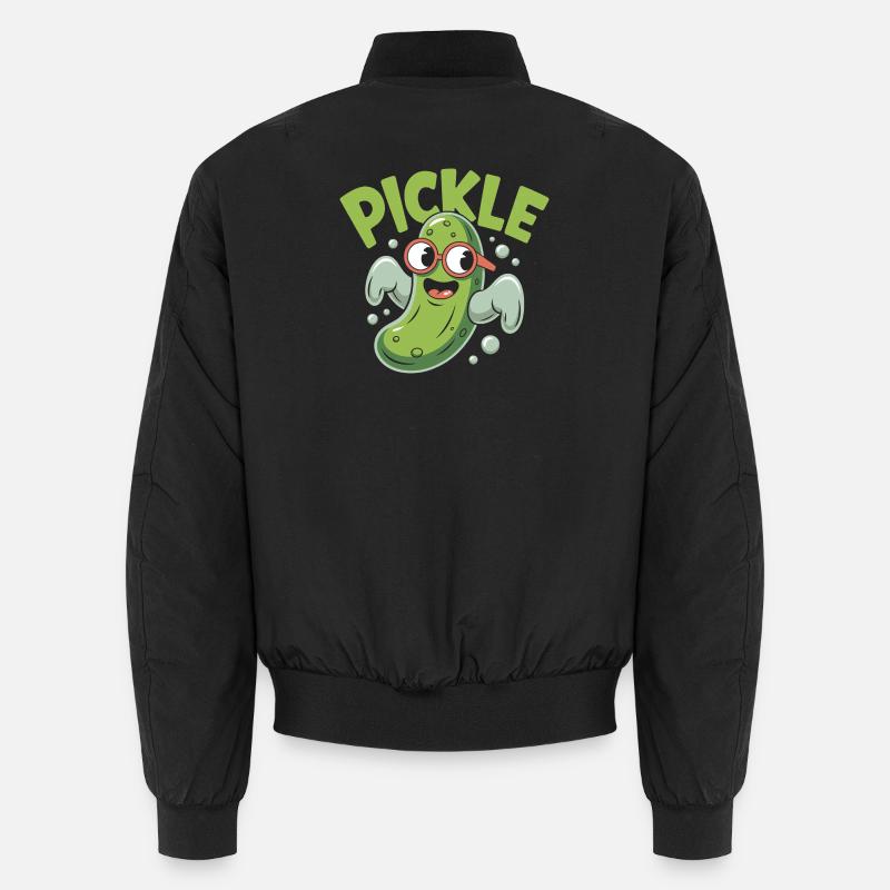 Funny Pickle Cartoon Character - Unisex Bomber Jacket - black