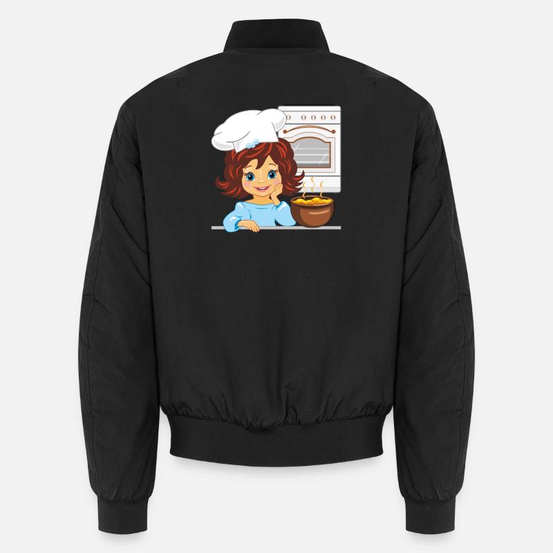 Nettes Mädchen kocht Suppe in der Küche Unisex Bomberjacke