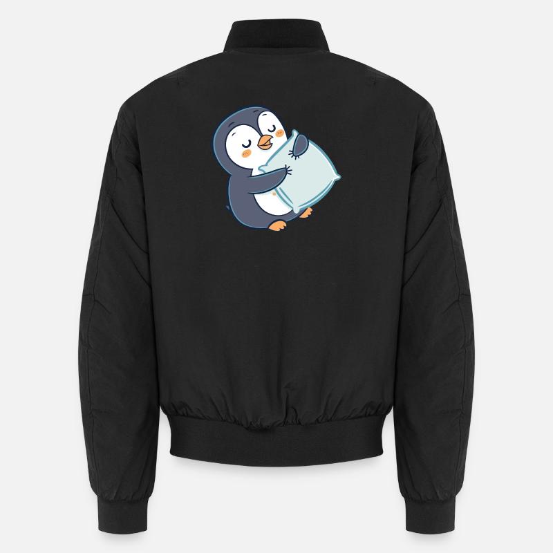 Penguin Cuddle on Pillow - Unisex Bomber Jacket - black