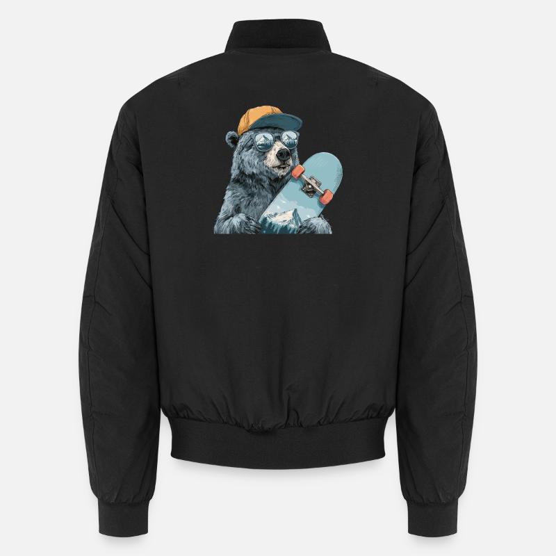 Bär Skater mit Bergreflexion - Unisex Bomberjacke - Schwarz