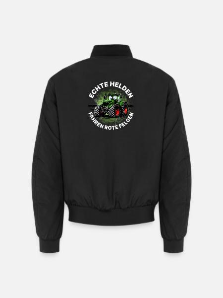 Echte Helden fahren rote Felgen – Traktor grün - Unisex Bomberjacke - Schwarz