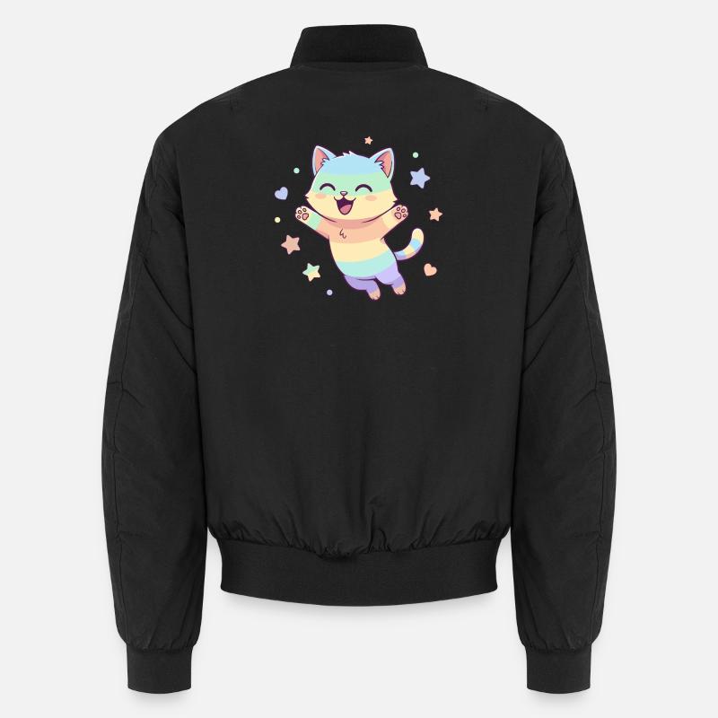 Pastel Cat Star Joy - Unisex Bomber Jacket - black