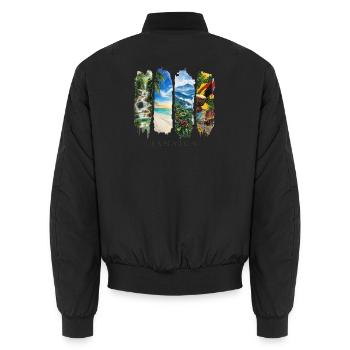 Jamaica Vacation Travel – Caribbean Reggae & Culture - Unisex Bomber Jacket - black - Back - AI Model Male 185 light (185cm)