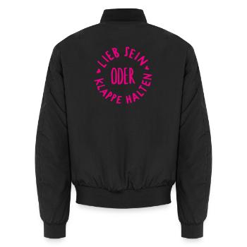 lieb sein oder klappe halten - Unisex Bomberjacke - Schwarz - Hinten - AI Model Male 185 light (185cm)