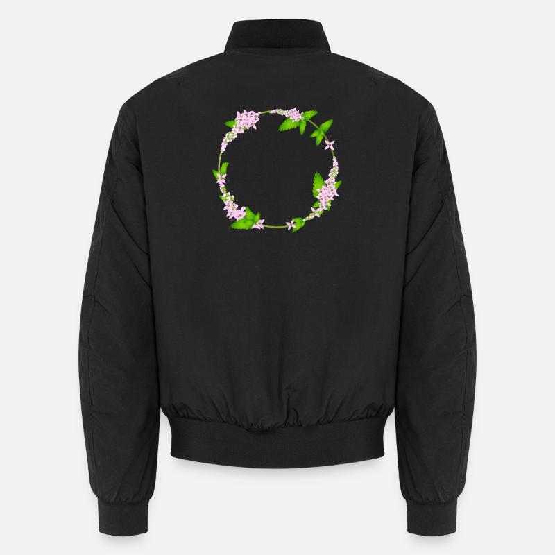 fresh mint leaves and mint flowers as a frame Unisex Bomber Jacket