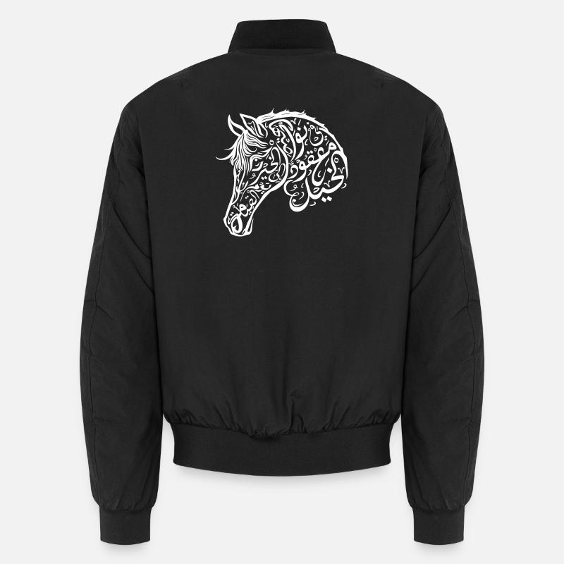 Intricate Arabic Calligraphy Horse Design Unisex Bomber Jacket
