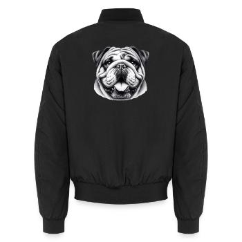 English Bulldog Dog - Unisex Bomber Jacket - black - Back - AI Model Male 185 light (185cm)