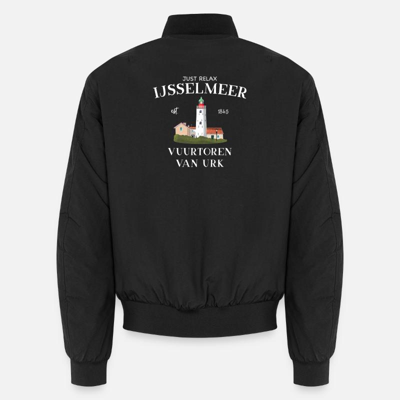 Urk Lighthouse, IJsselmeer Netherlands, Drawing - Unisex Bomber Jacket - black