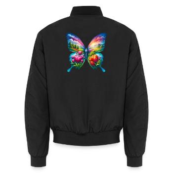 Papillon Fleurs Tulipes Tulipe Hollande - Bomber unisexe - noir - Dos - AI Model Male 185 light (185cm)
