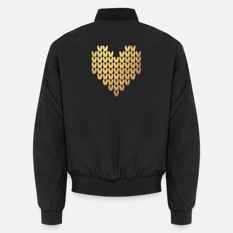 Herz stricken Muster Gold exklusiv Liebe Winter Unisex Bomberjacke