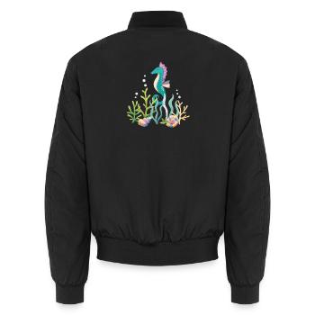 Sea Aquarium Seahorse Design - Unisex Bomber Jacket - black - Back - AI Model Male 185 light (185cm)