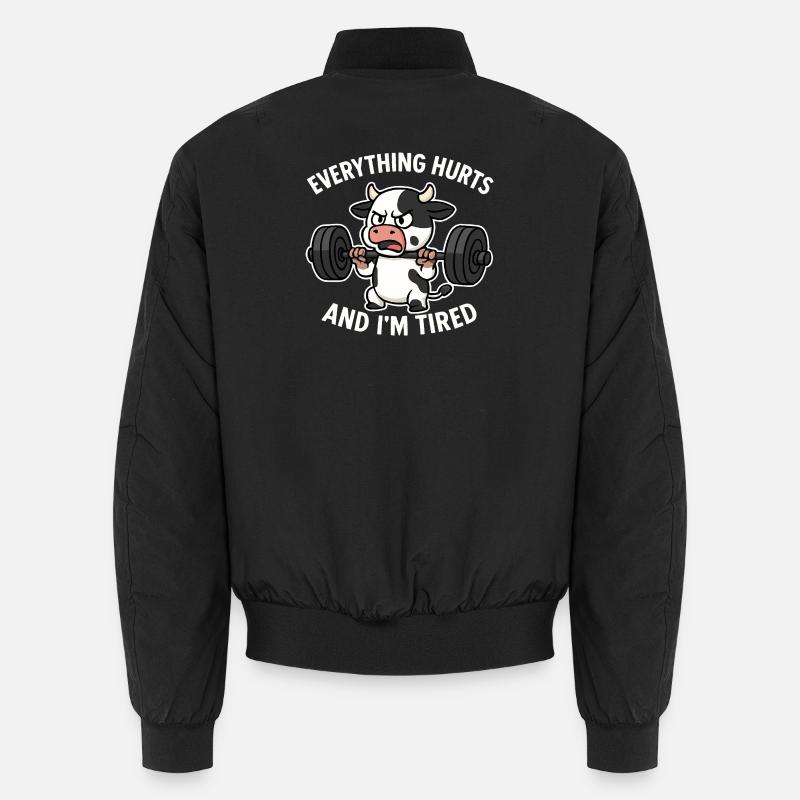 Angry Cow Lifting Weights Illustration - Unisex Bomber Jacket - black