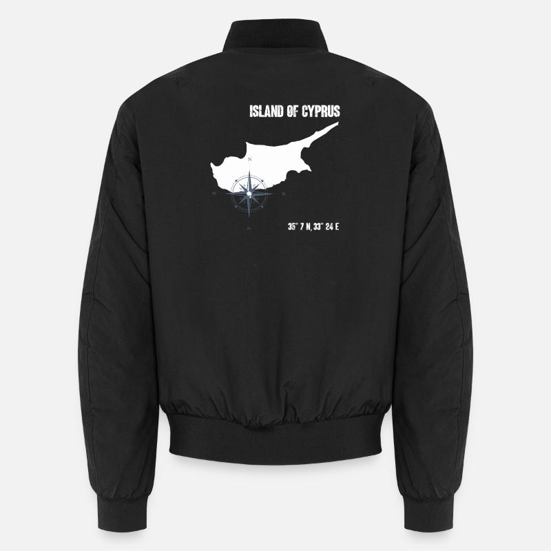 Cyprus island outline with compass and coordinates Unisex Bomber Jacket