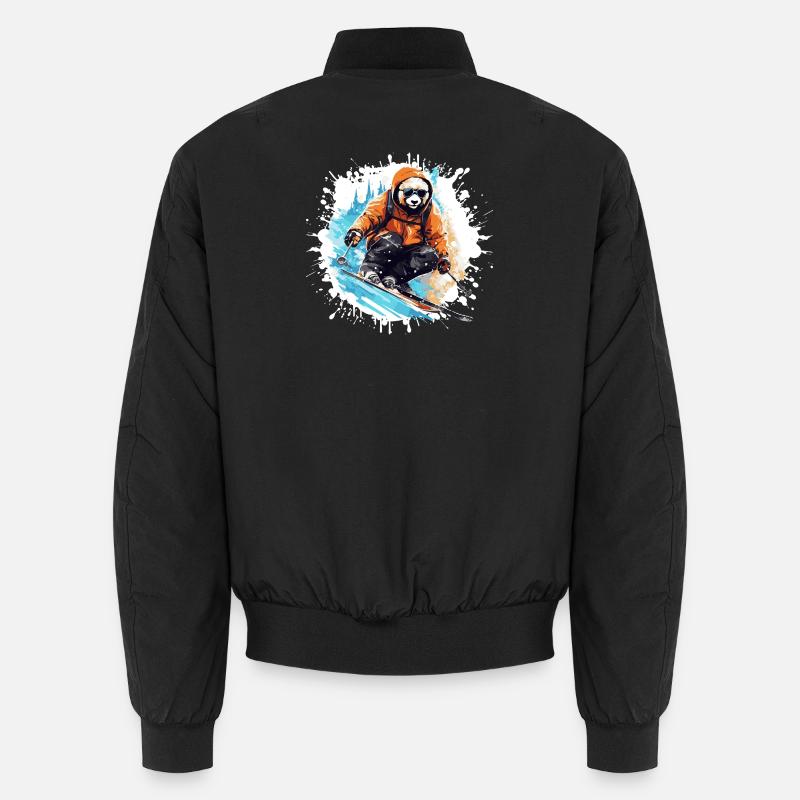 Panda Ski Skiing - Unisex Bomber Jacket - black