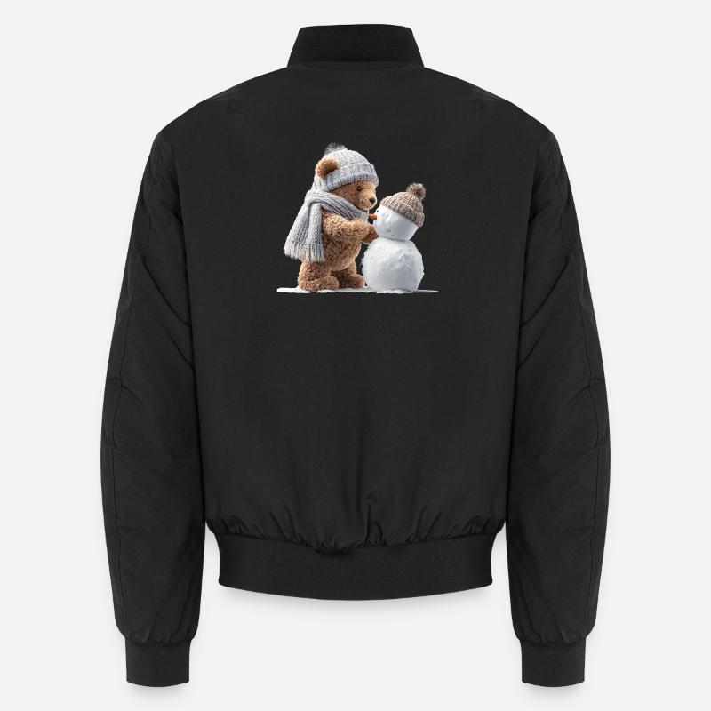 Winter teddy bear and snowman Unisex Bomber Jacket
