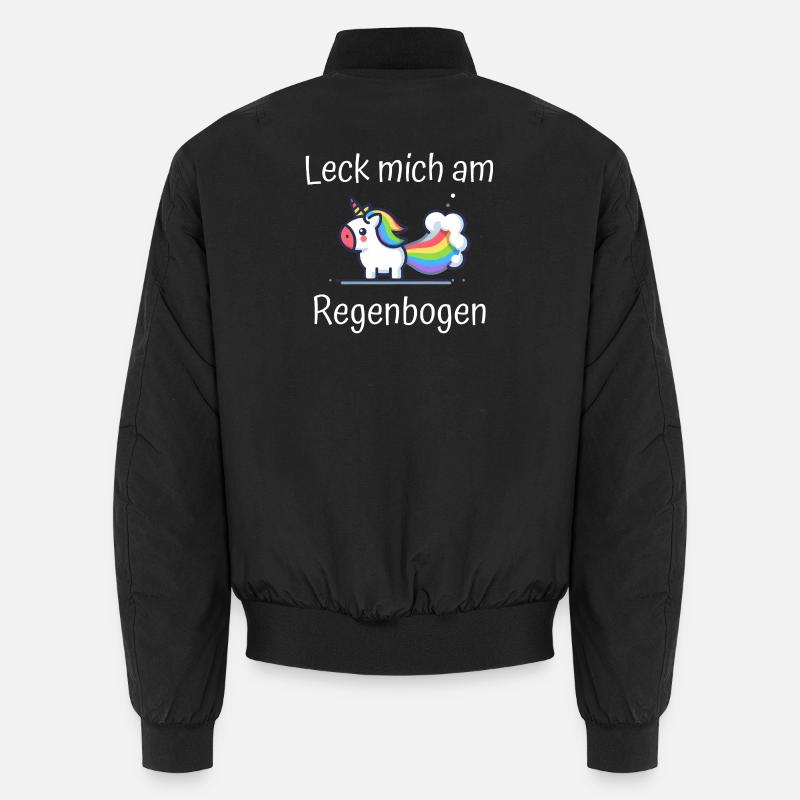 Lèche-moi à la phrase de licorne arc-en-ciel Bomber unisexe