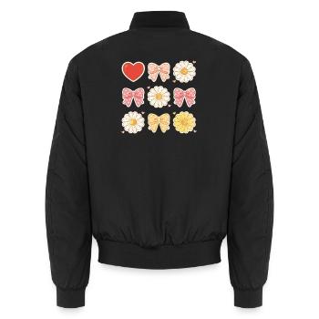 Pastel Daisy Bows Herzmuster - Unisex Bomberjacke - Schwarz - Hinten - AI Model Male 185 light (185cm)