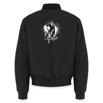 Clean floorball artwork for floorball - Unisex Bomber Jacket - black - Back - AI Model Male 185 light (185cm)