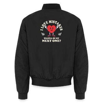 Love Mistakes – Vintage Comic Dating Saying - Unisex Bomber Jacket - black - Back - AI Model Male 185 light (185cm)
