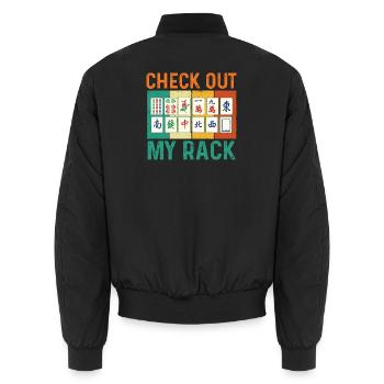 Schau dir meine Rack-Mahjong-Spielerplättchen an - Unisex Bomberjacke - Schwarz - Hinten - AI Model Male 185 light (185cm)