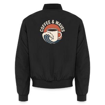 Vagues de café, surf, Plage de surfeurs de Café et Vagues - Bomber unisexe - noir - Dos - AI Model Male 185 light (185cm)