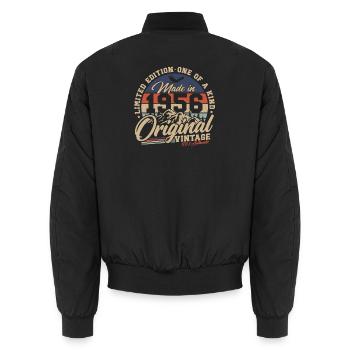 70th Birthday 1956 Vintage Vintage Gift - Unisex Bomber Jacket - black - Back - AI Model Male 185 light (185cm)