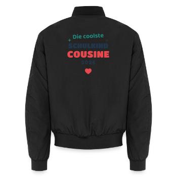 Einschulung 2026 Cousine - Schulkind Geschenk Schu - Unisex Bomberjacke - Schwarz - Hinten - AI Model Male 185 light (185cm)