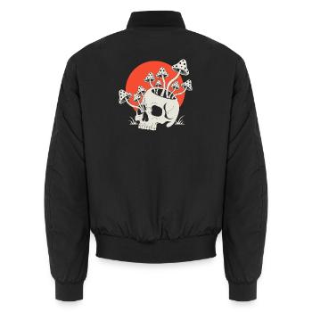 Skull with Mushrooms Red Sun - Unisex Bomber Jacket - black - Back - AI Model Male 185 light (185cm)