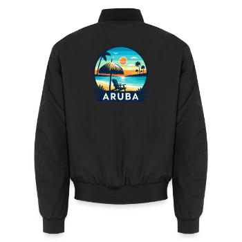 Aruba Karibik Strand Sonnenuntergang - Unisex Bomberjacke - Schwarz - Hinten - AI Model Male 185 light (185cm)