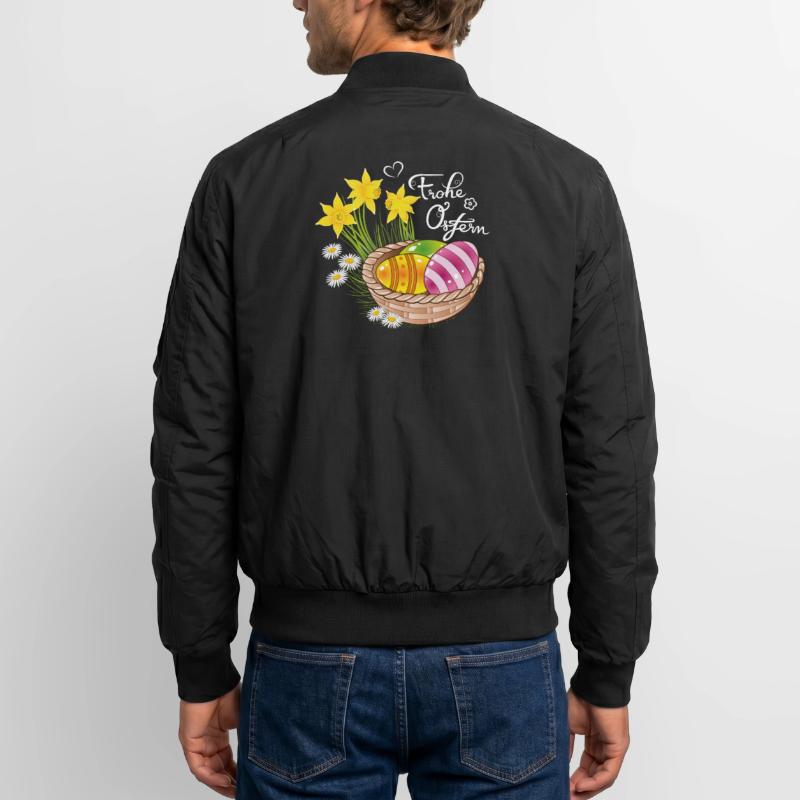 Happy Easter Easter basket Easter eggs Easter flowers eggs Unisex Bomber Jacket