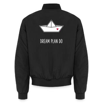 Dream Plan Do - Bateau en papier Cœur - Bomber unisexe - noir - Dos - AI Model Male 185 light (185cm)