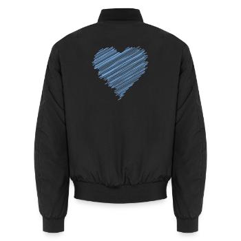 blueScribbleHeart - Unisex Bomber Jacket - black - Back - AI Model Male 185 light (185cm)