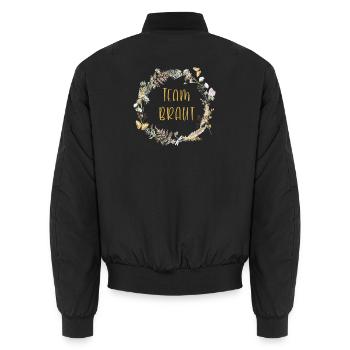Team Braut! Boho Kranz, personalisierbar - Unisex Bomberjacke - Schwarz - Hinten - AI Model Male 185 light (185cm)