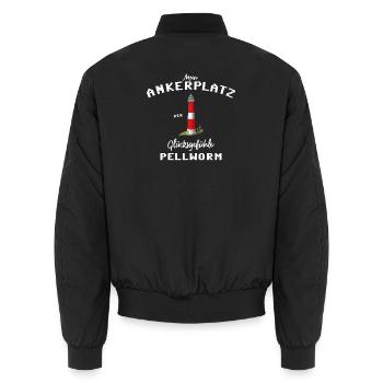 Pellworm , Ankerplatz der Glücksgefühle - Unisex Bomberjacke - Schwarz - Hinten - AI Model Male 185 light (185cm)