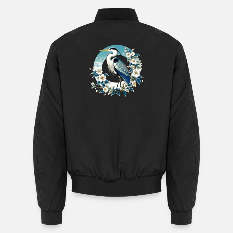 Grey White Heron Japanese Japan Unisex Bomber Jacket