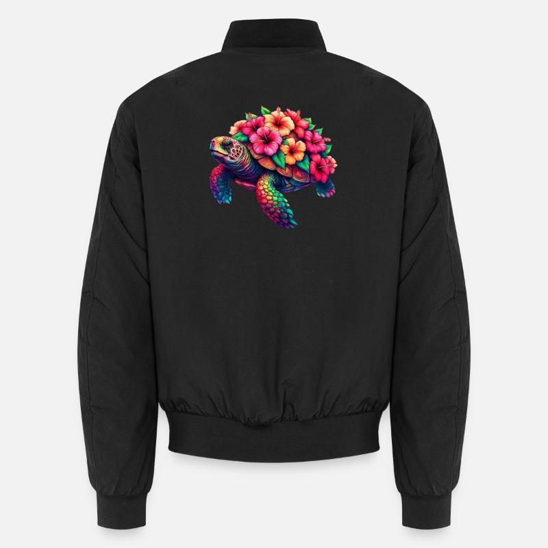 Schildkröte mit Hibiskusblüten Unisex Bomberjacke
