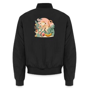 Playful monkey with tropical fruits - Unisex Bomber Jacket - black - Back - AI Model Male 185 light (185cm)