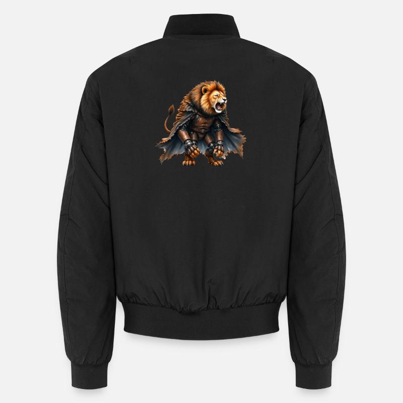 Guerrier Lion avec armure et cape - Bomber unisexe - noir