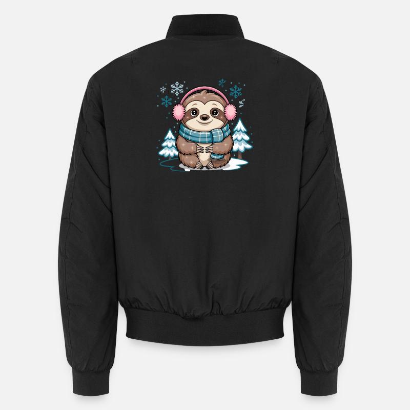 Winter sloth with scarf and ear warmers Unisex Bomber Jacket