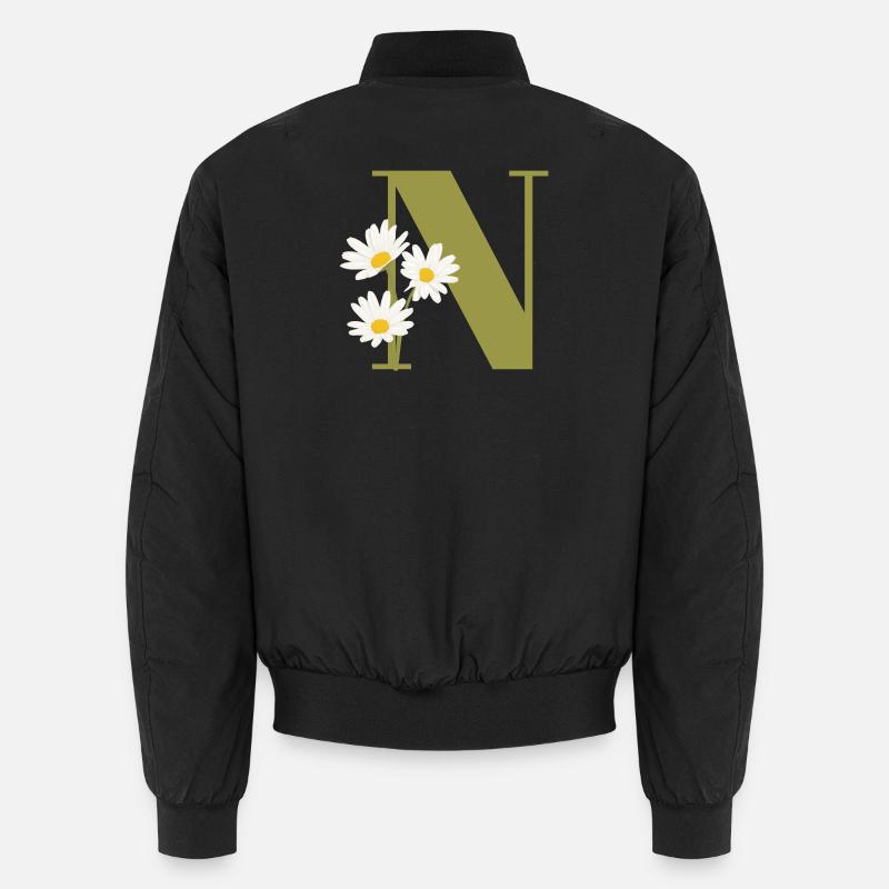 Grüner Buchstabe n Gänseblümchen - Unisex Bomberjacke - Schwarz