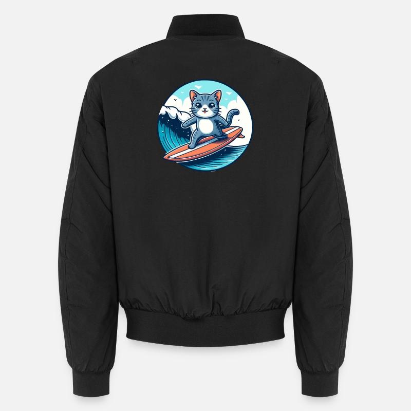 Cat surfers on the wave - Unisex Bomber Jacket - black