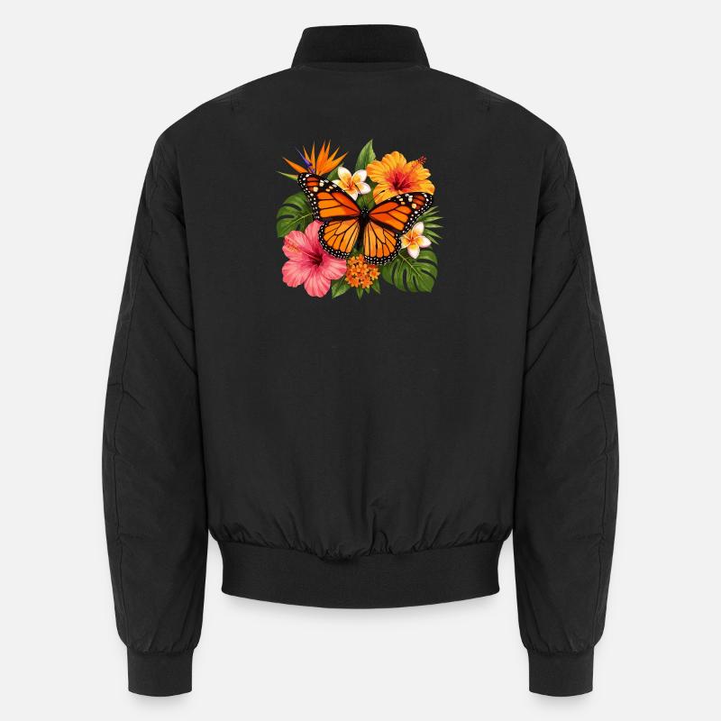 Fleur tropicale du papillon monarque - Bomber unisexe - noir