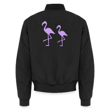 Two Flamingos Silhouettes Purple - Unisex Bomber Jacket - black - Back - AI Model Male 185 light (185cm)